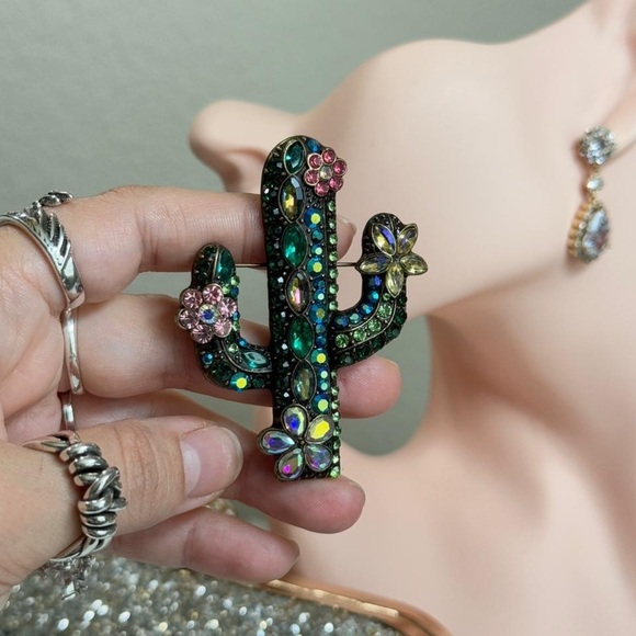 Colorful Cactus Brooch with Gem Accents - Picture 5 of 8